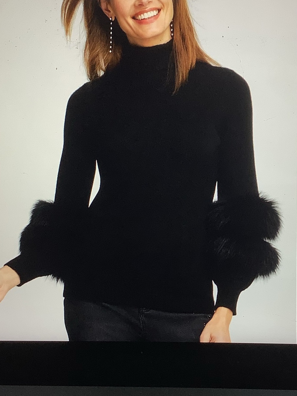 Chico’s Faux Fur Trimmed Black Turtleneck Sweater New XXL